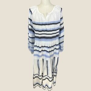 Lemlem NWT SZ Large Aster long tier dress in‎ steel blue fringe hem